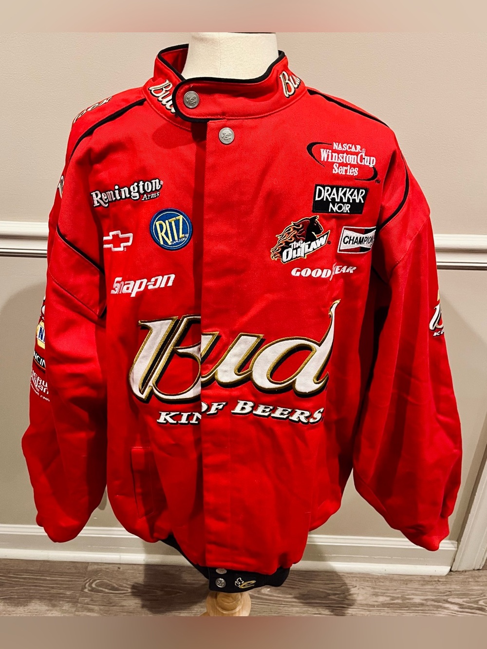 Vintage Budweiser Red Racing Jacket with Sponsor Patches